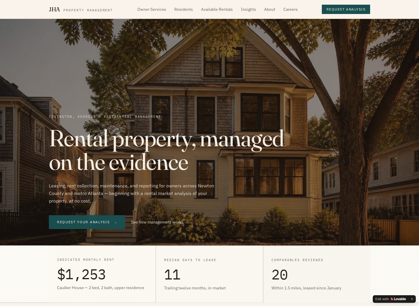 Market Insight Pro property management website homepage
